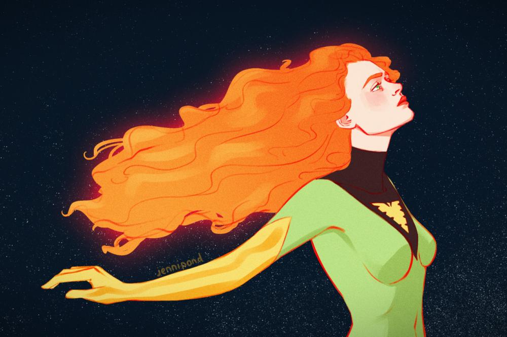 Ilustra&ccedil;&atilde;o de Sadie Sink como Jean Grey/F&ecirc;nix em uma arte feita por f&atilde;.